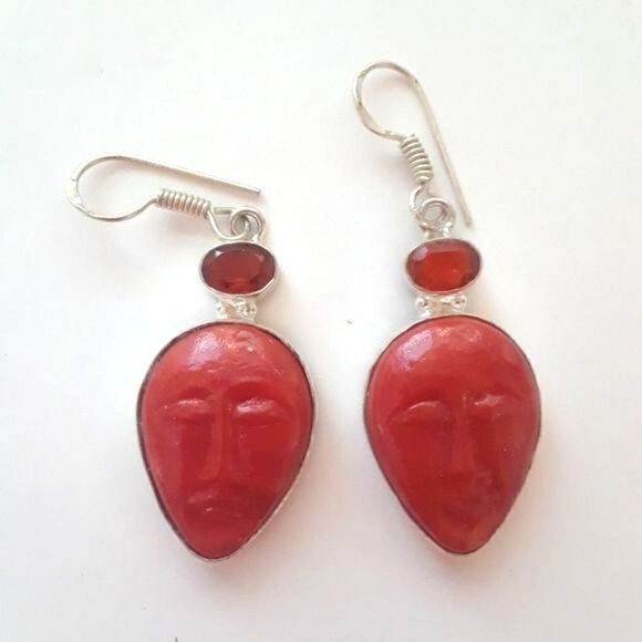 Bali Carved Face Earrings - Picture 1 of 2